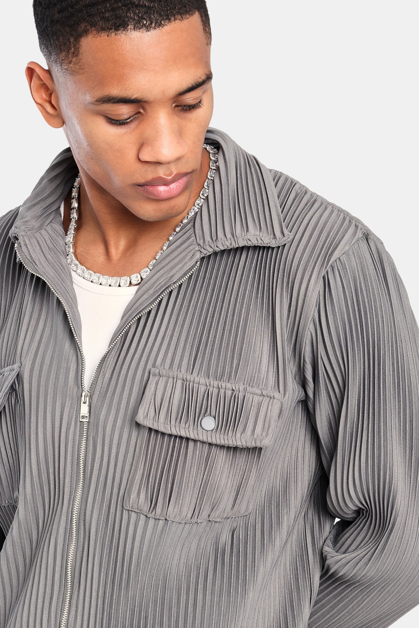 Pleated Utility Jacket - Dark Grey